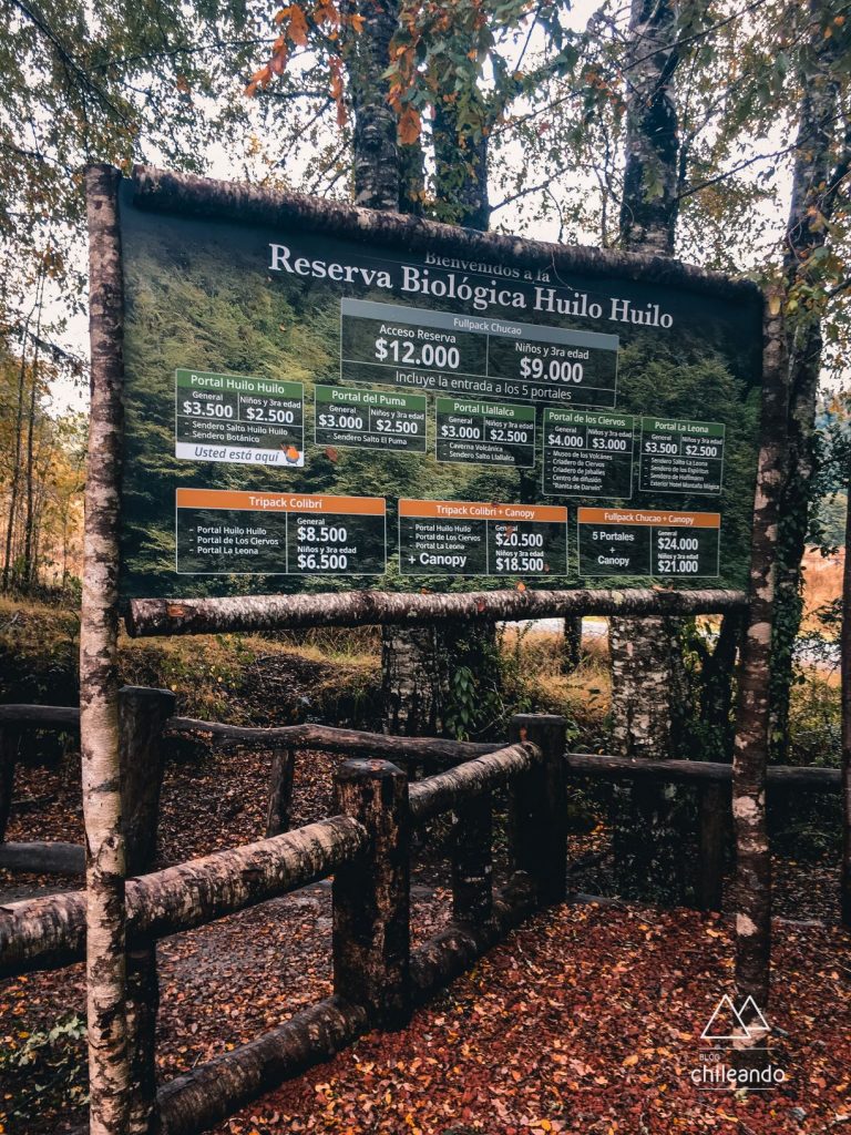 Valores de entrada em cada setor da reserva Huilo Huilo