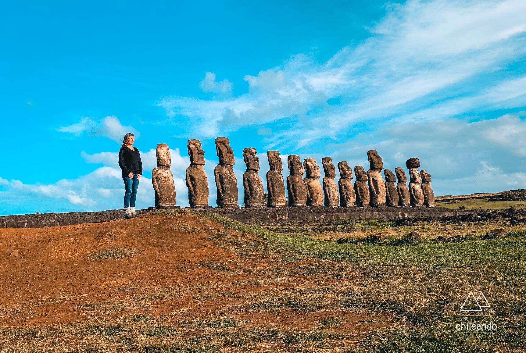 Eu "Moai" na maior plataforma da ilha