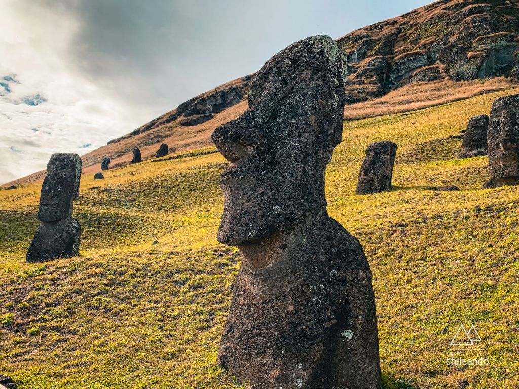Moai estão concentrados na área do vulcão Rano Raraku, onde eram esculpidos
