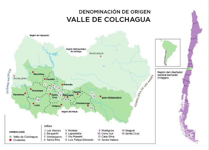 Mapa do valle de colchagua