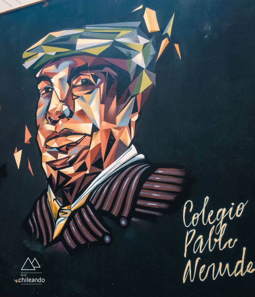 Painel de rua Neruda em Valparaíso